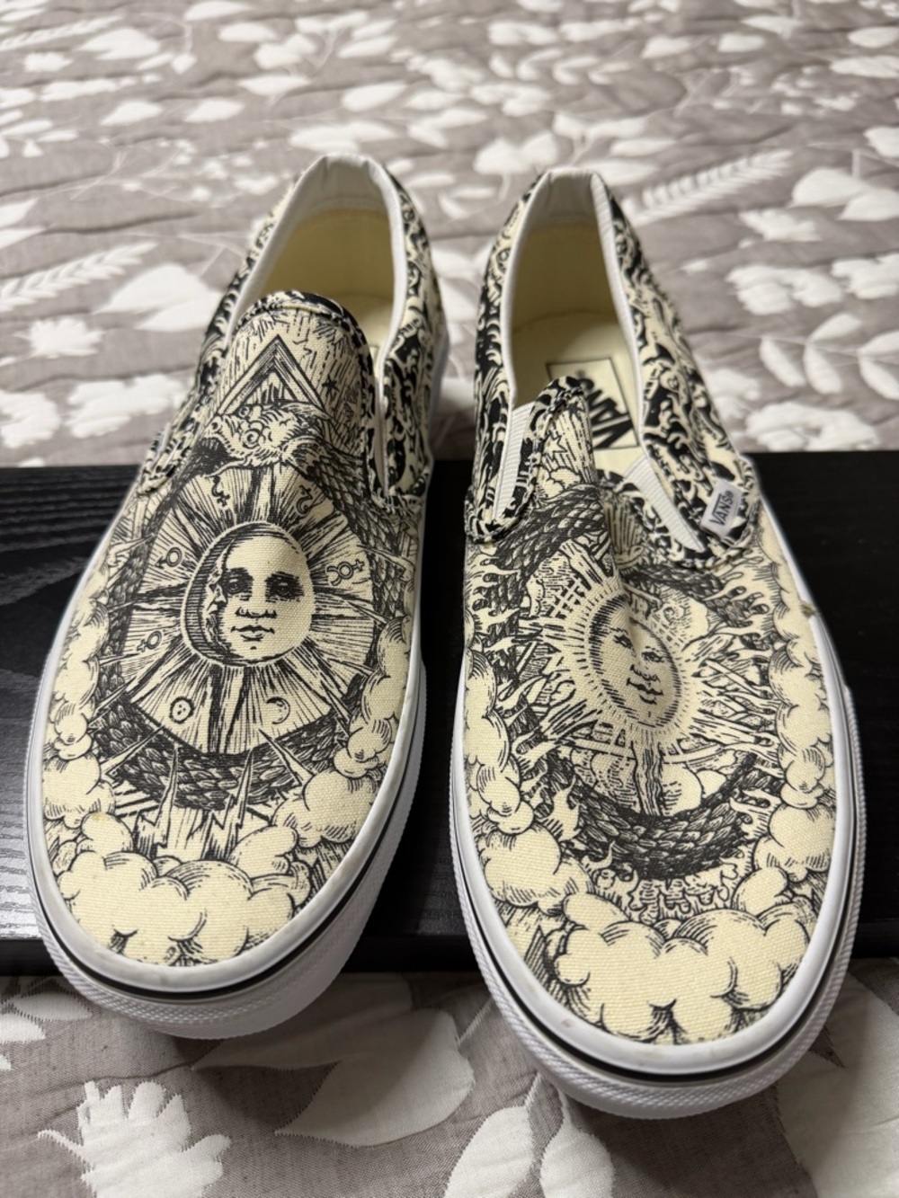NEW Vans Cream and Black Slip-On with Sun & Moon Graphic
